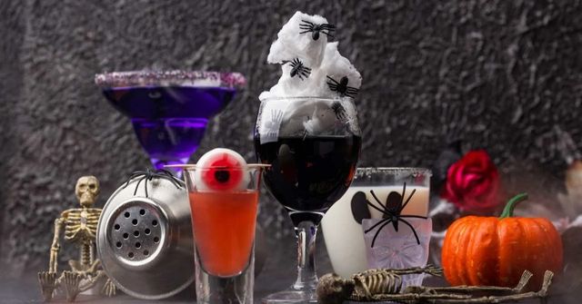 A collection of cocktail made in a Halloween party cocktail challenge