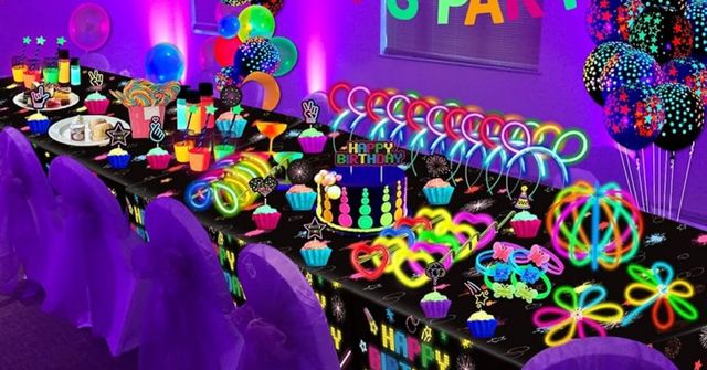 A snapshot of a Halloween party decorated with neon lights
