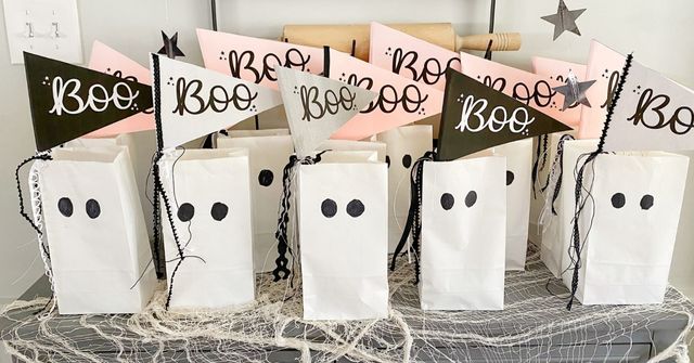 A goodie bag station at a Halloween party 