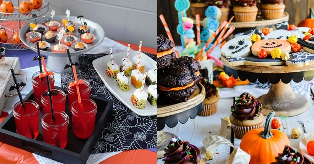 2 dessert stations at a Halloween party