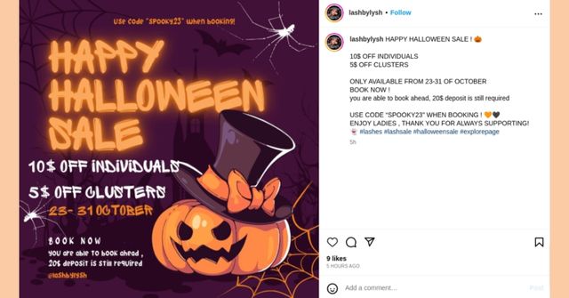 A screenshot of Halloween party sale ads on Instagram