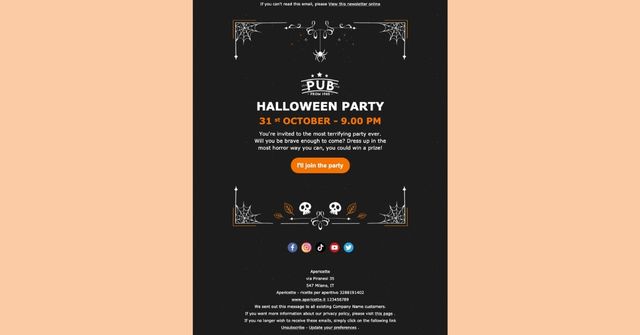 A screenshot of an email promoting a Halloween party