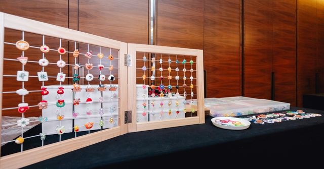 An angle of Dream Station's beaded keychain workshop setup done for a client