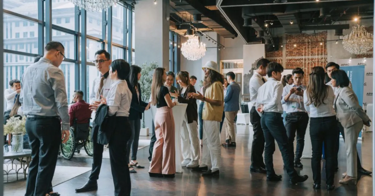 A lively speed networking session at a conference