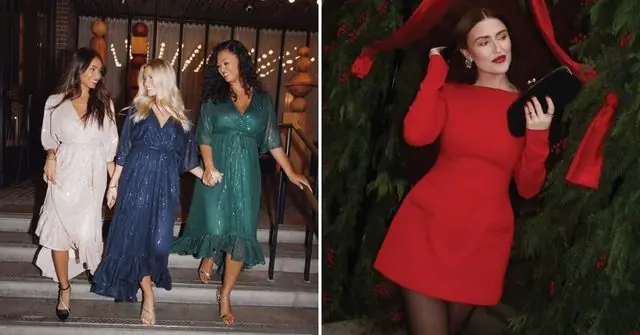 Women work Christmas party outfit ideas with dresses and skirts