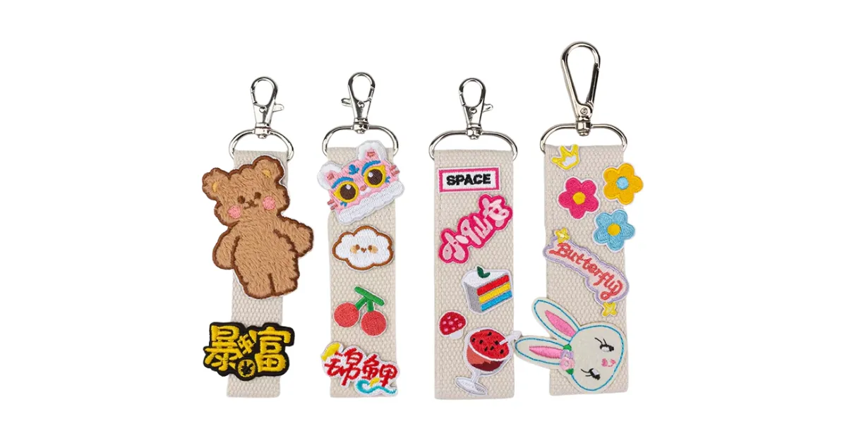 Sample iron-on patch keychains