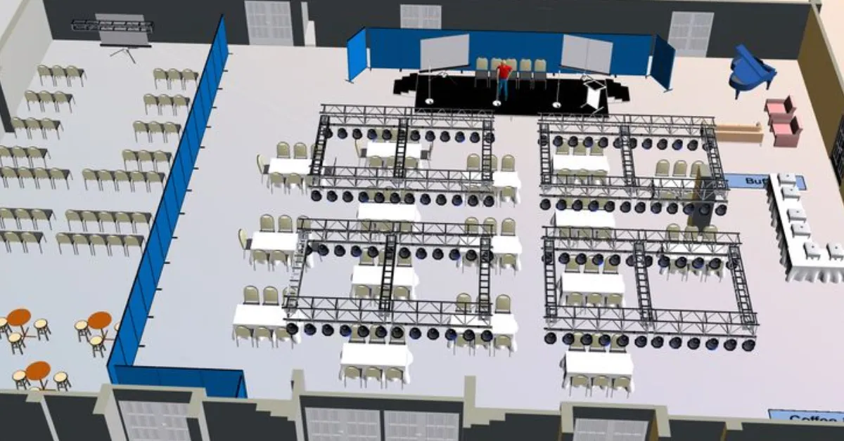 An example of event venue layout designed in 3D